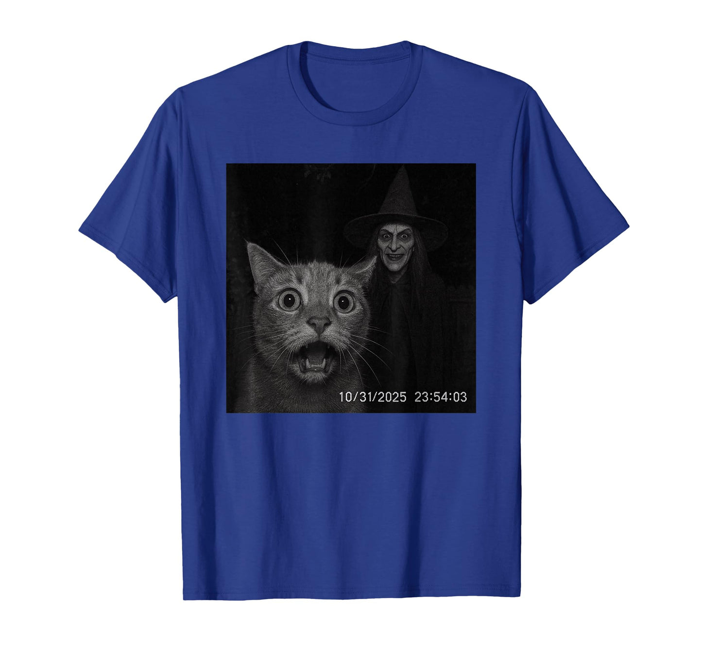 Funny Cat On Security Camera with Witch Halloween T-Shirt