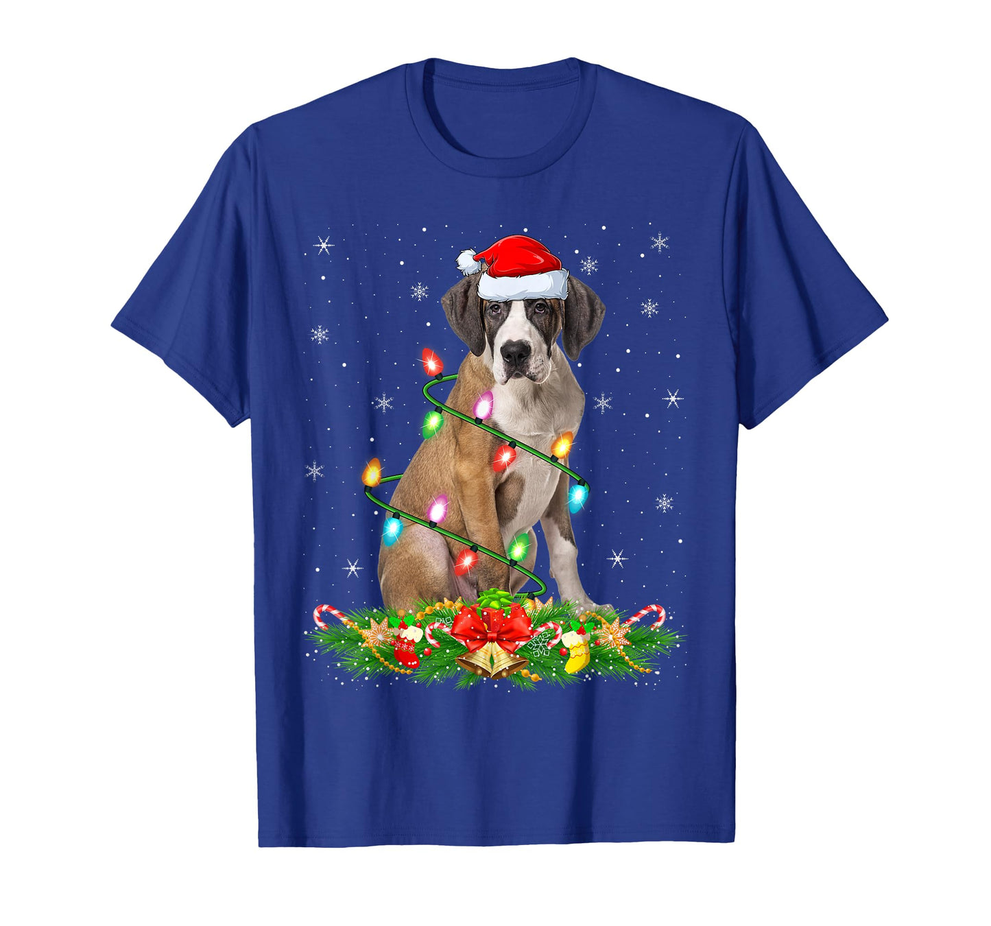 Great Dane Dog Christmas Lights Funny Santa Hat Xmas T-Shirt