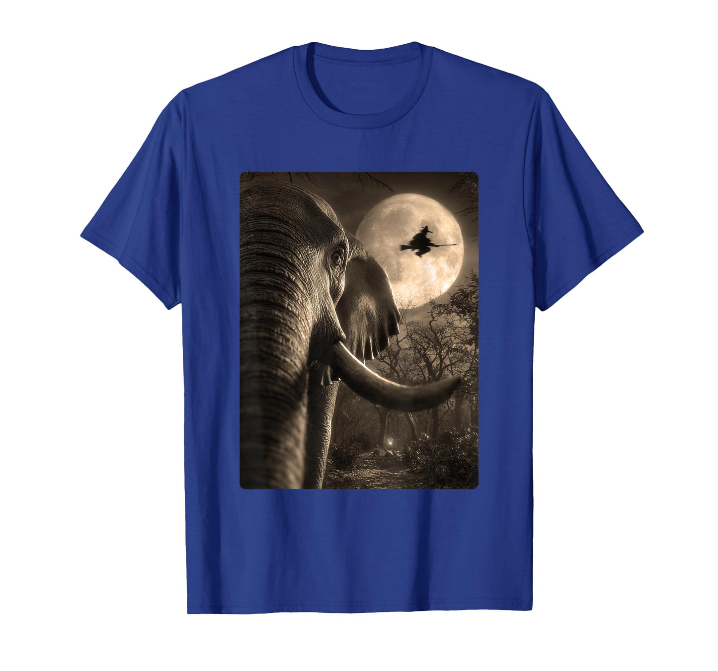 Funny Elephant Selfie Full Moon Flying Witch Halloween Dog T-Shirt
