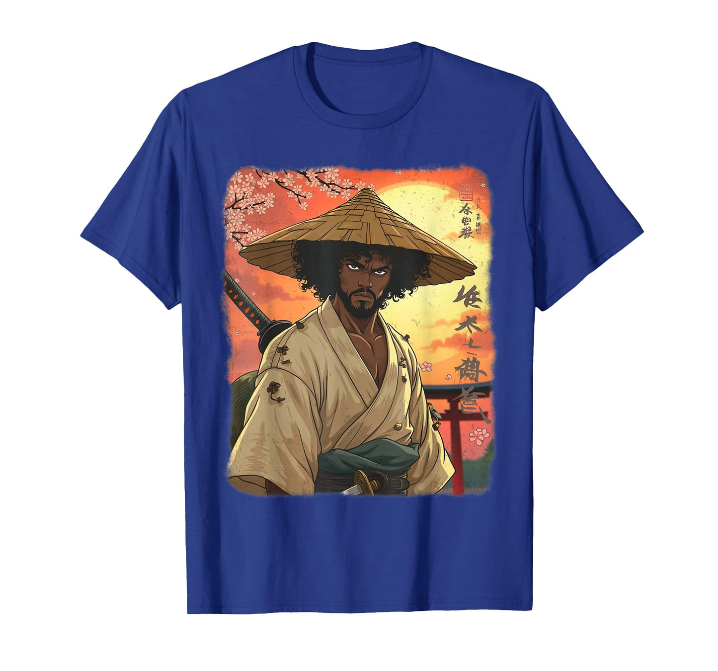 Afro American Samurai African Warrior in Anime with Katana T-Shirt