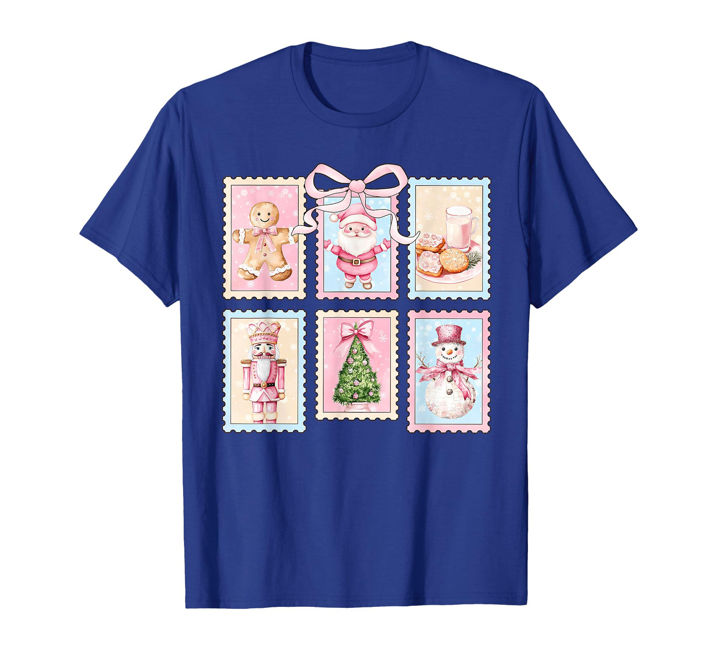 Vintage Pink Nutcracker Santa Claus Bow Christmas Tree T-Shirt