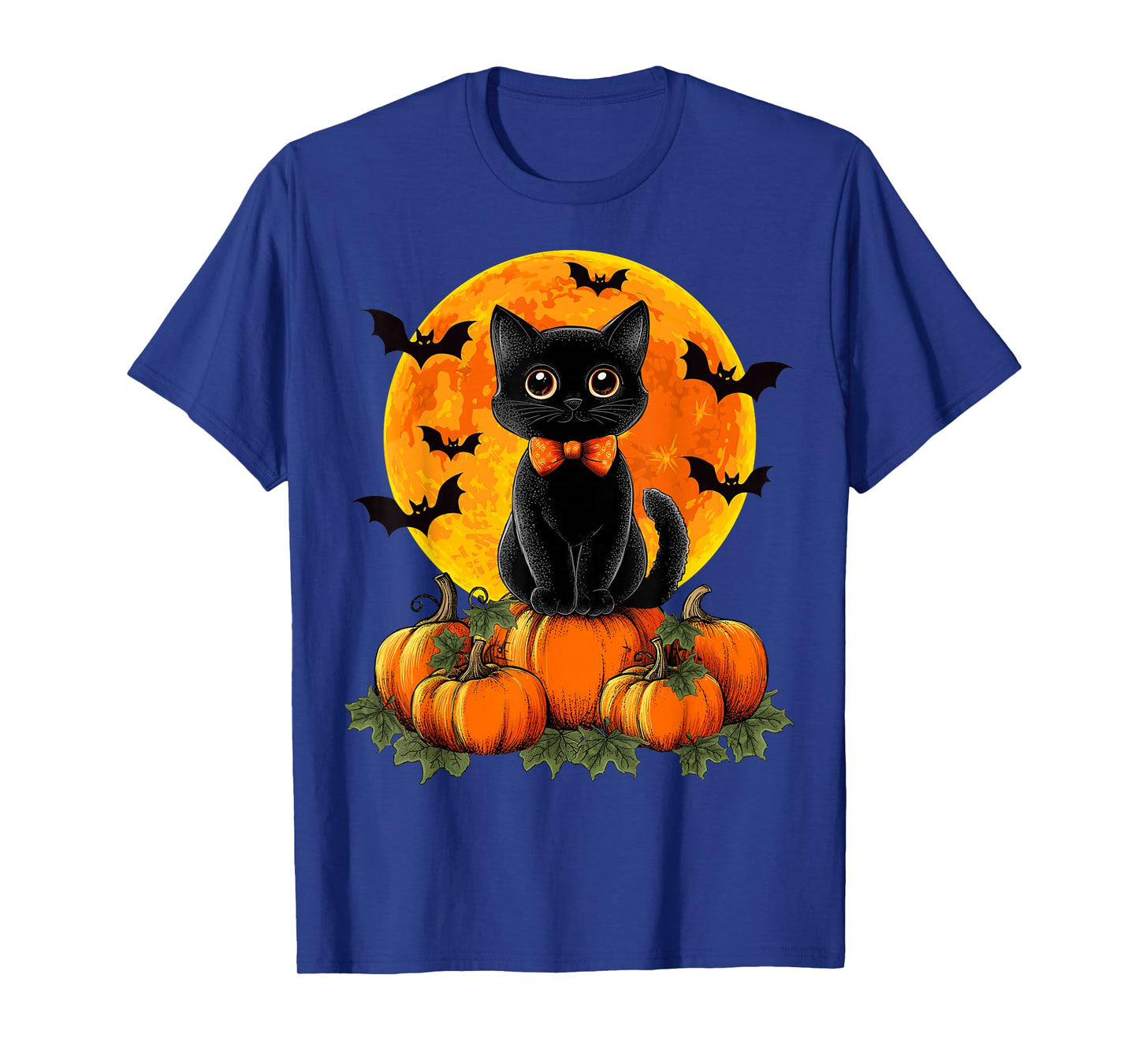 Halloween Autumn Spooky Season Bow Black Cat Pumpkins Bats T-Shirt