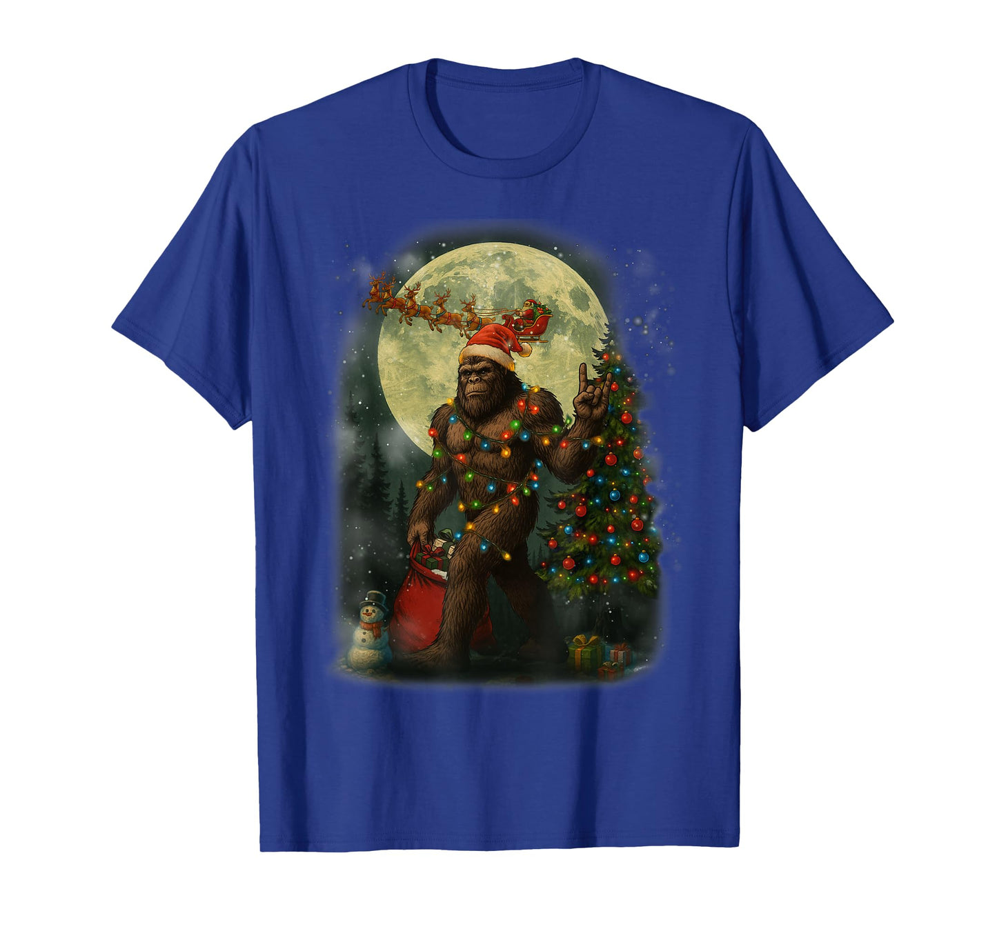 Big Foot Rock On Santa Snowman Christmas Tree Xmas Men Boys T-Shirt