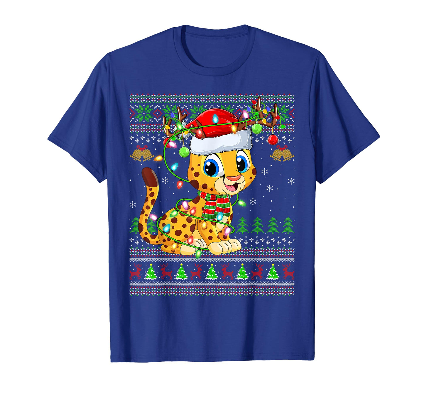 Cheetah Ugly Christmas Sweaters Holiday Santa Cute Xmas T-Shirt