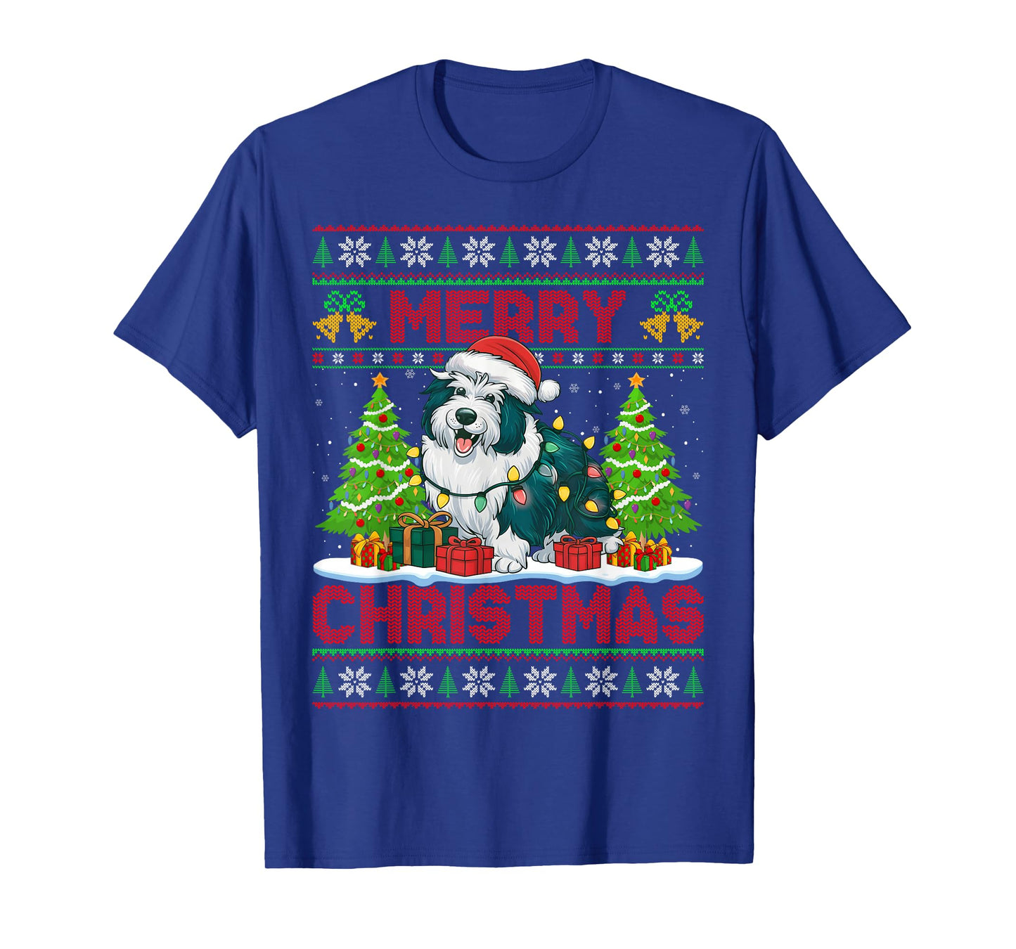 Sheepdog Ugly Christmas Sweaters Funny Pet Dog Lights Xmas T-Shirt
