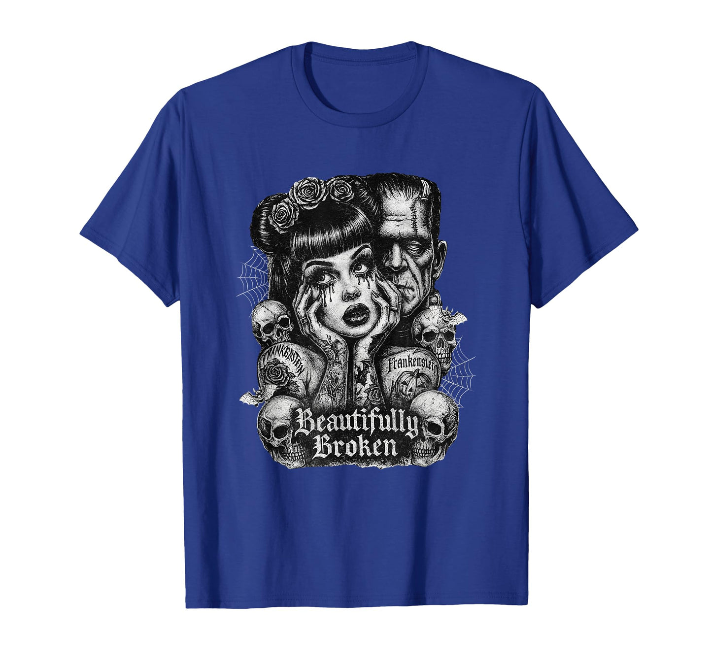Floral Monster Frankenstein and Bride Beautifully Broken T-Shirt