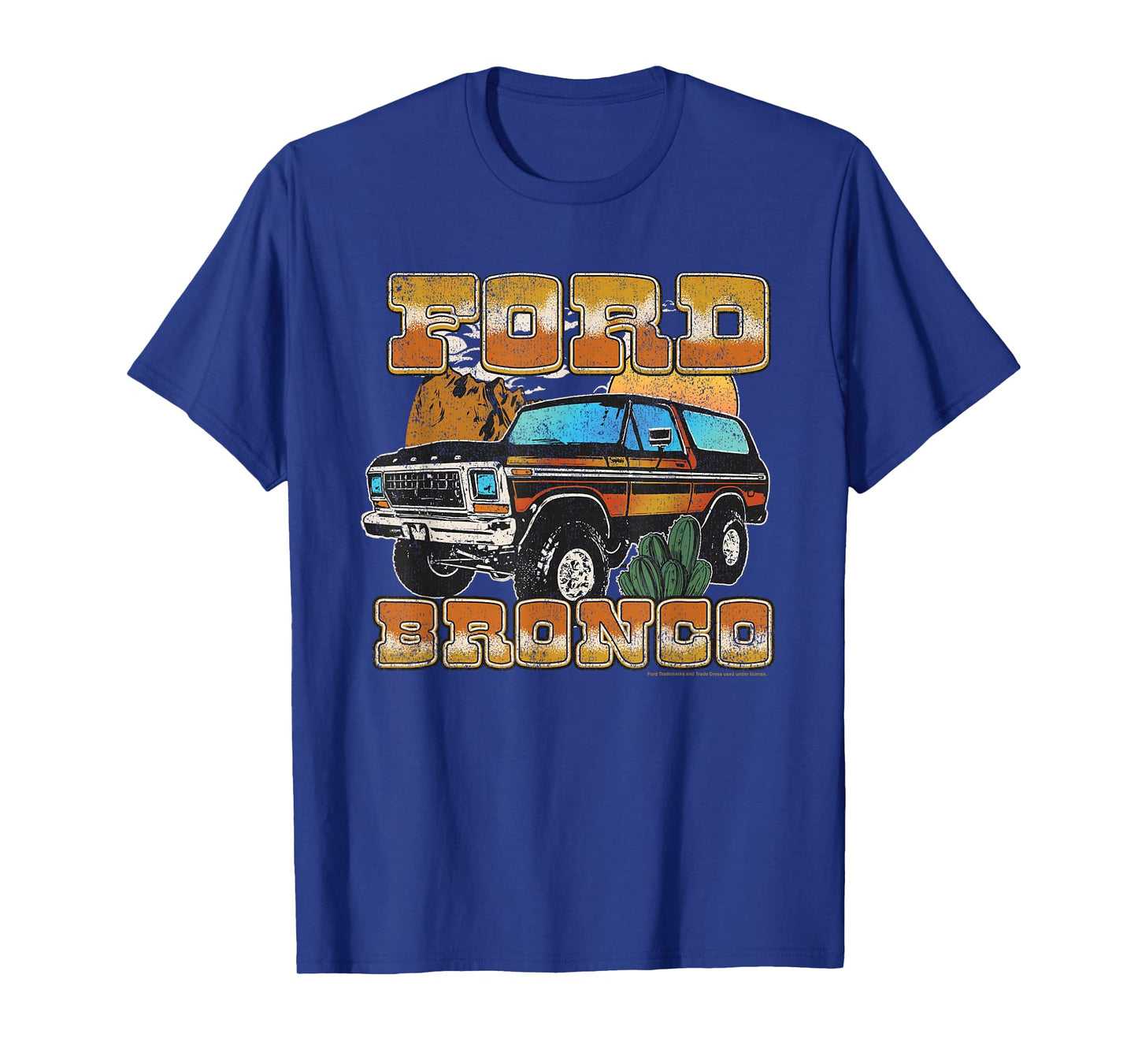 Ford - Vintage Bronco Desert Scene With Mountains And Cacti T-Shirt