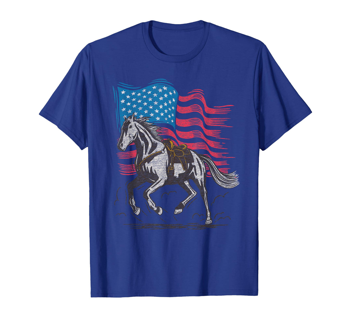 Cartba Horse Co. Horse Lover Equestrian American Flag Vintage Graphic T-Shirt
