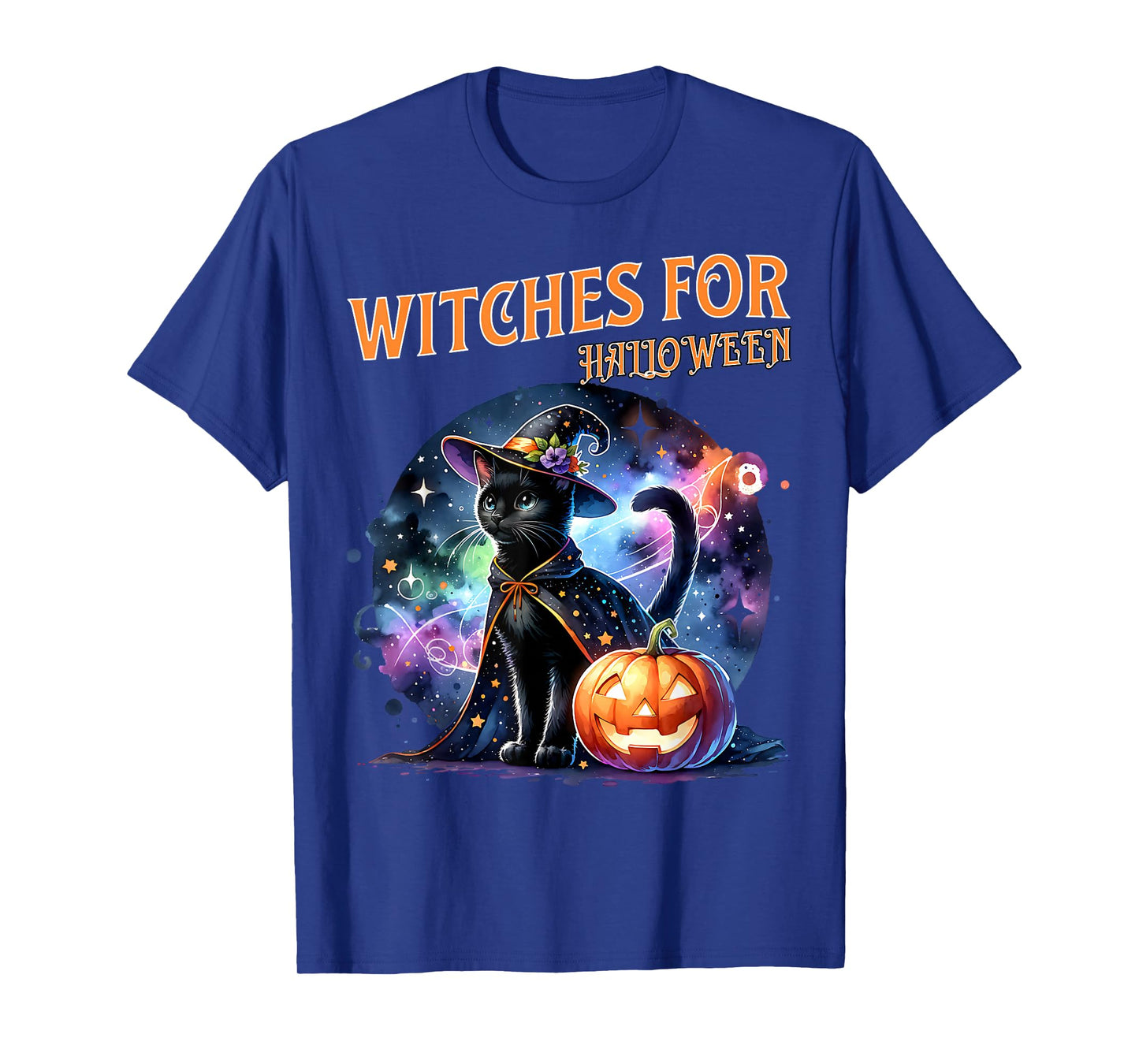 Witches for Halloween Starry Cat Pumpkin Magic Scene T-Shirt