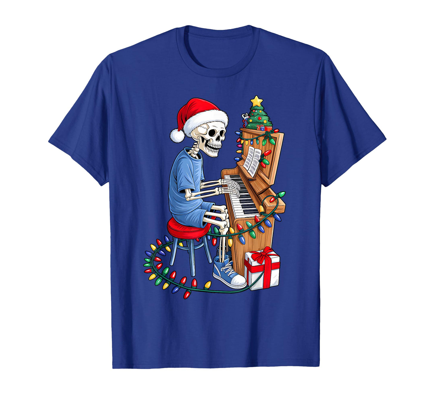 Xmas Santa Skeleton Playing Piano Funny Christmas Boys Kids T-Shirt