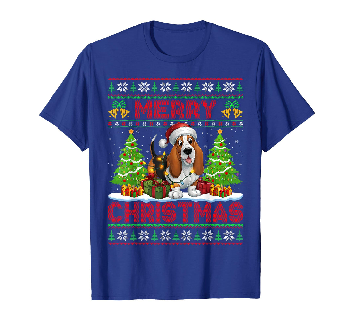 Basset Hound Ugly Christmas Sweaters Pet Dog Lights Xmas T-Shirt