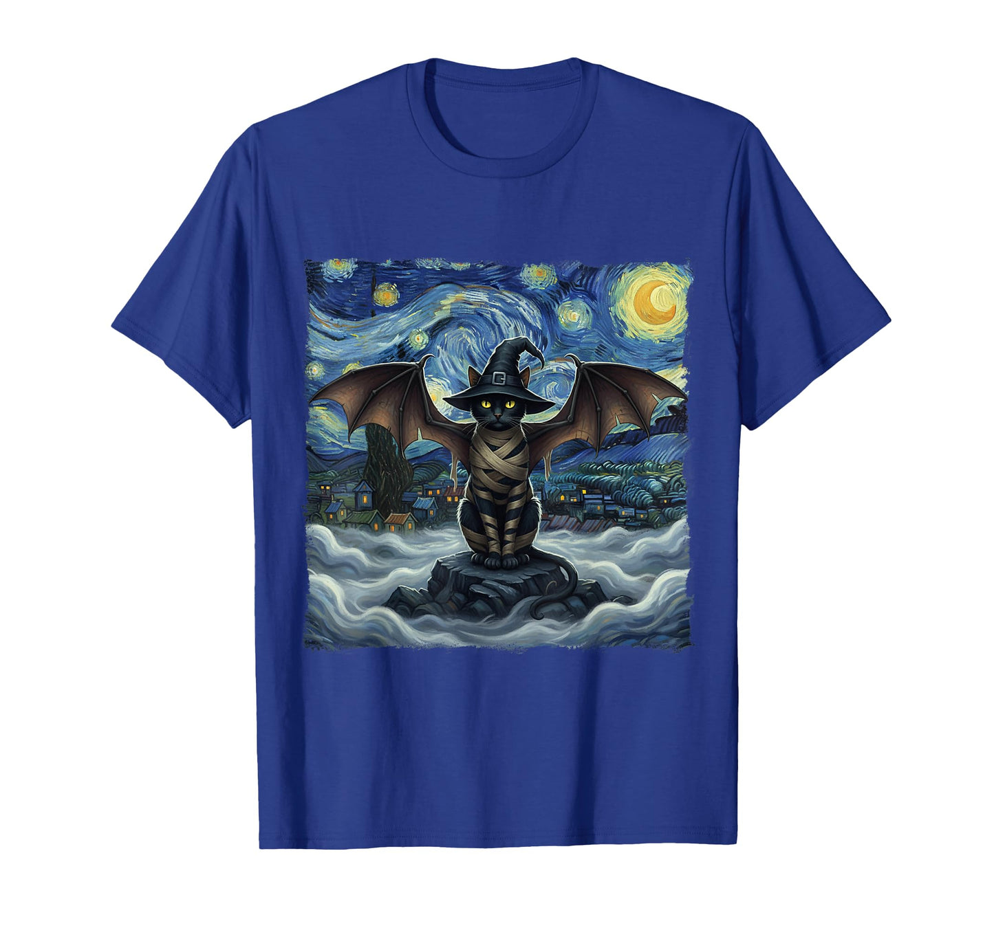 Cat Halloween Cat Starry Night Vampire Cat with Bat Wings T-Shirt
