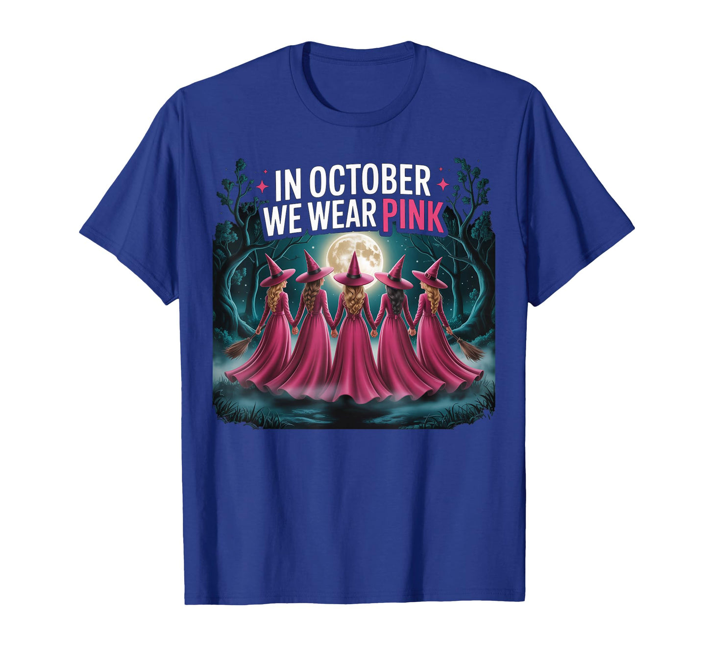 Funny Witch Breast Cancer Awareness in October We Wear Pink T-Shirt