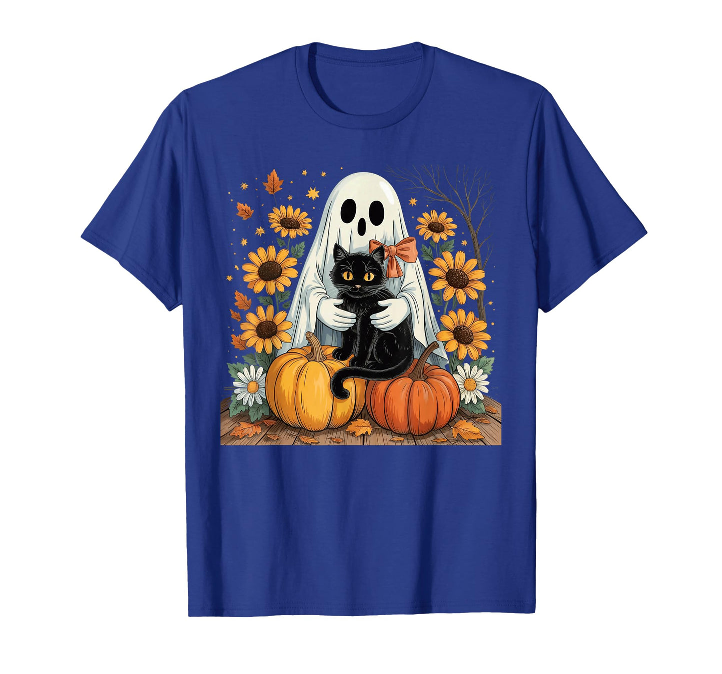 Womens Halloween Ghost Black Cat Ghost Halloween Girls T-Shirt