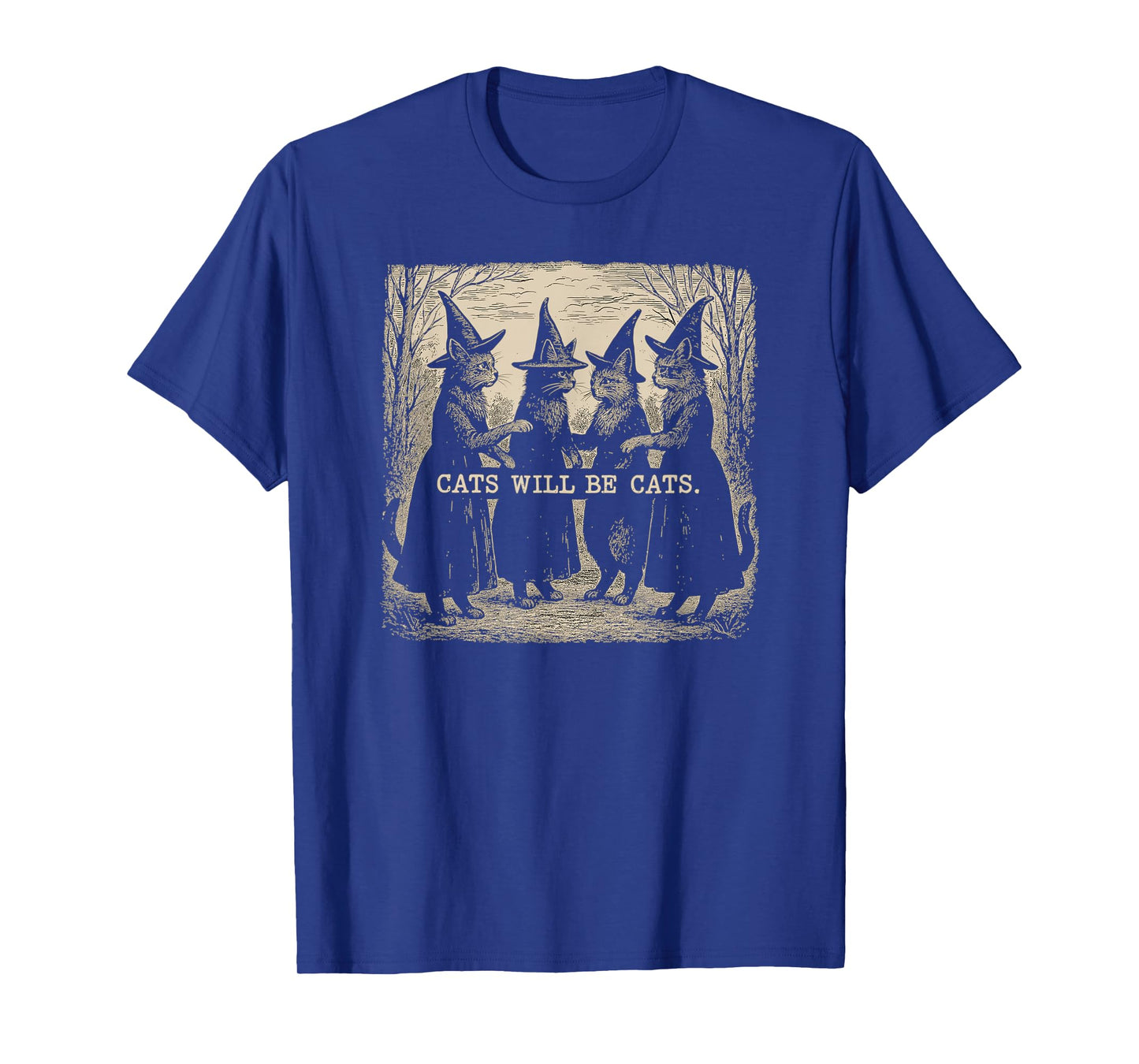 Vintage Witch Cats Funny Halloween Retro Cat Art T-Shirt
