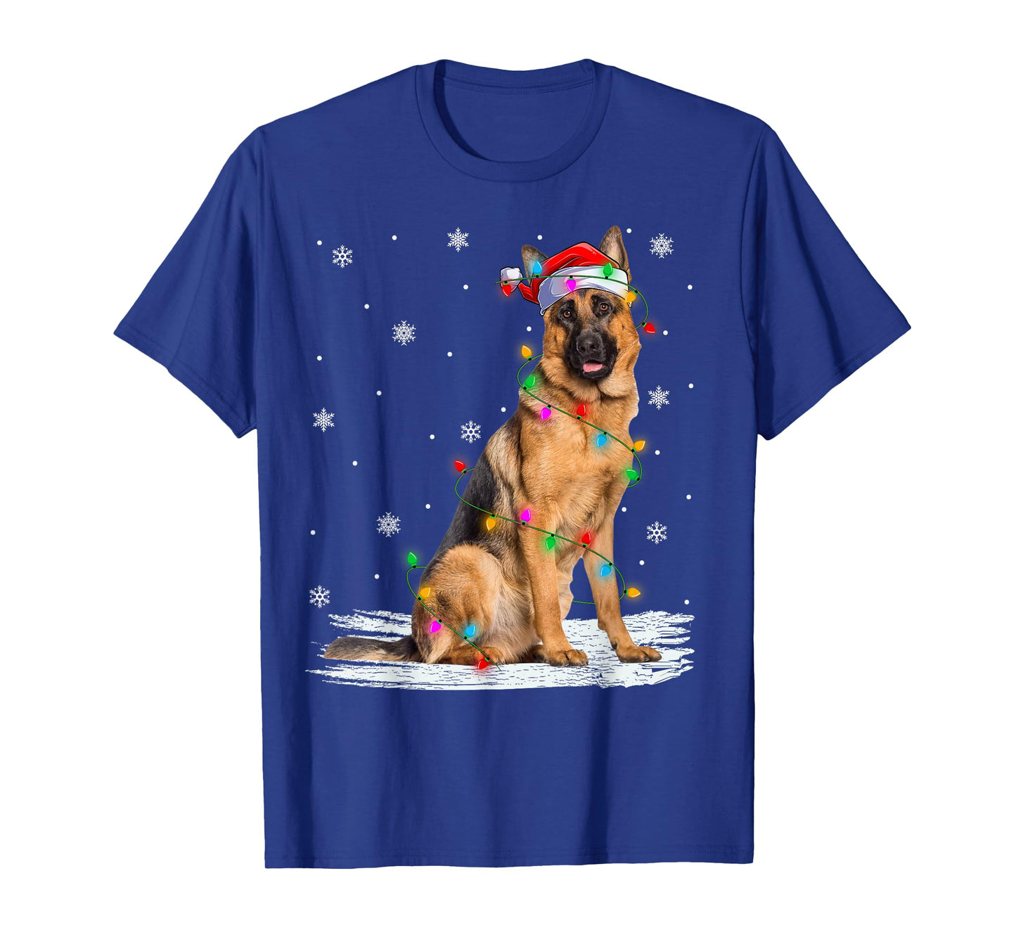 German Shepherd Dog Christmas Lights Santa Hat Dog Xmas T-Shirt