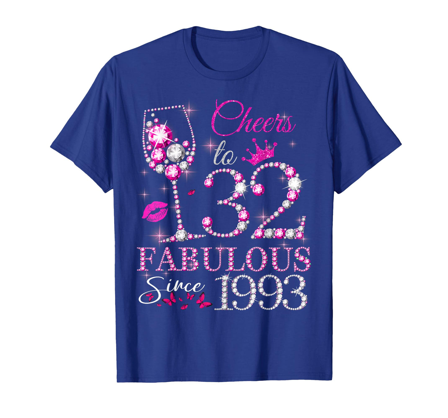 Womens Cheers to 32 Years Old EST 1993 32nd Birthday Queen T-Shirt