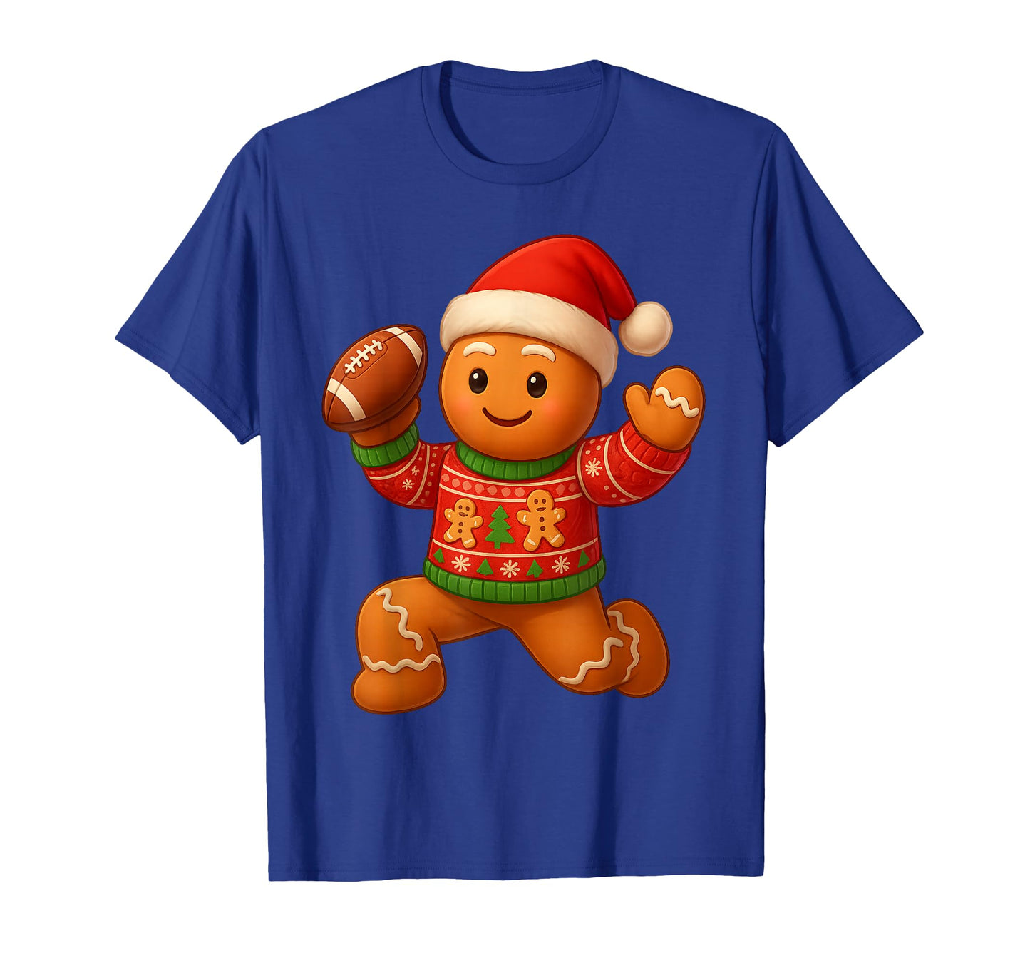 Gingerbread Man Playing Boys American Football Christmas T-Shirt