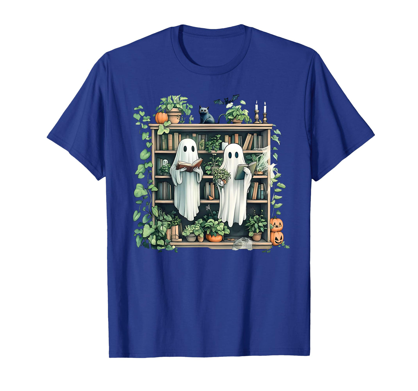 Ghost Plant Library Halloween Reading Books Teacher Vintage T-Shirt