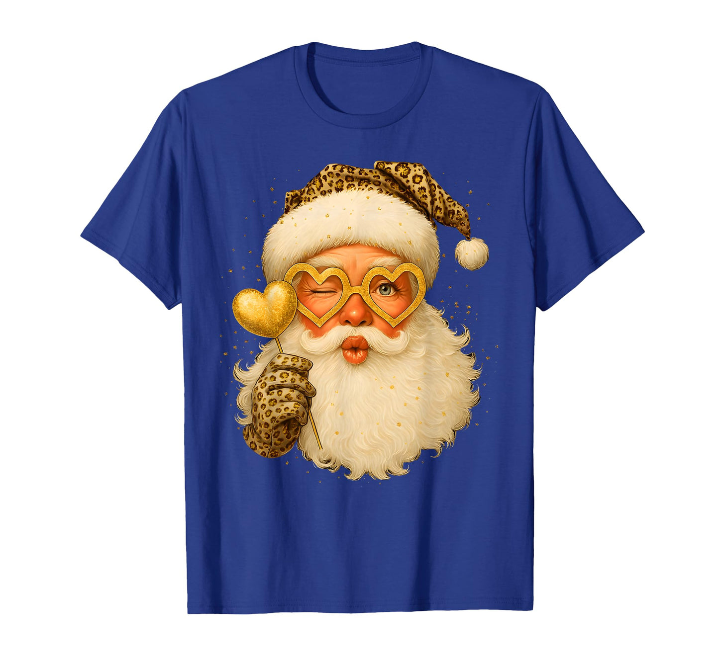 Santa Leopard Heart Glasses Merry Christmas Girl Women Kid T-Shirt