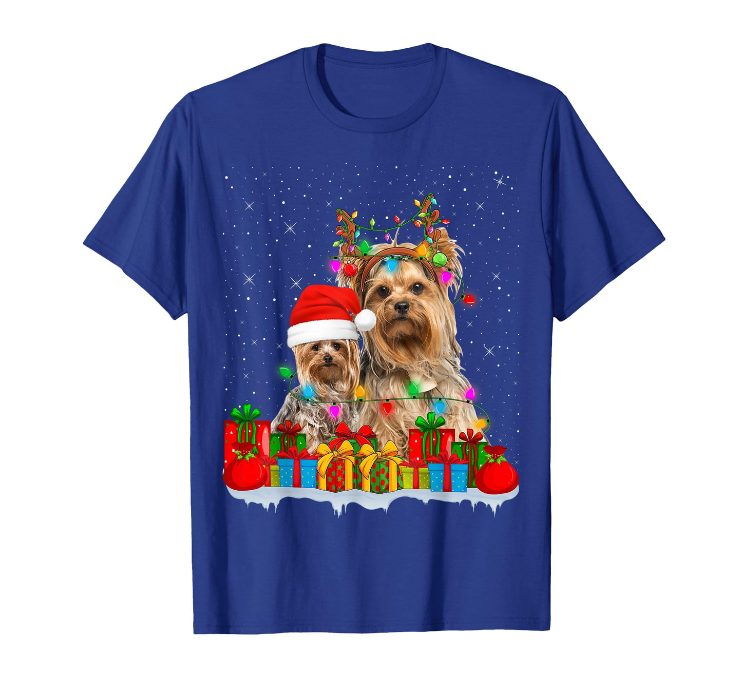 Yorkshire Terrier Dog Christmas Lights Reindeer Santa Xmas T-Shirt