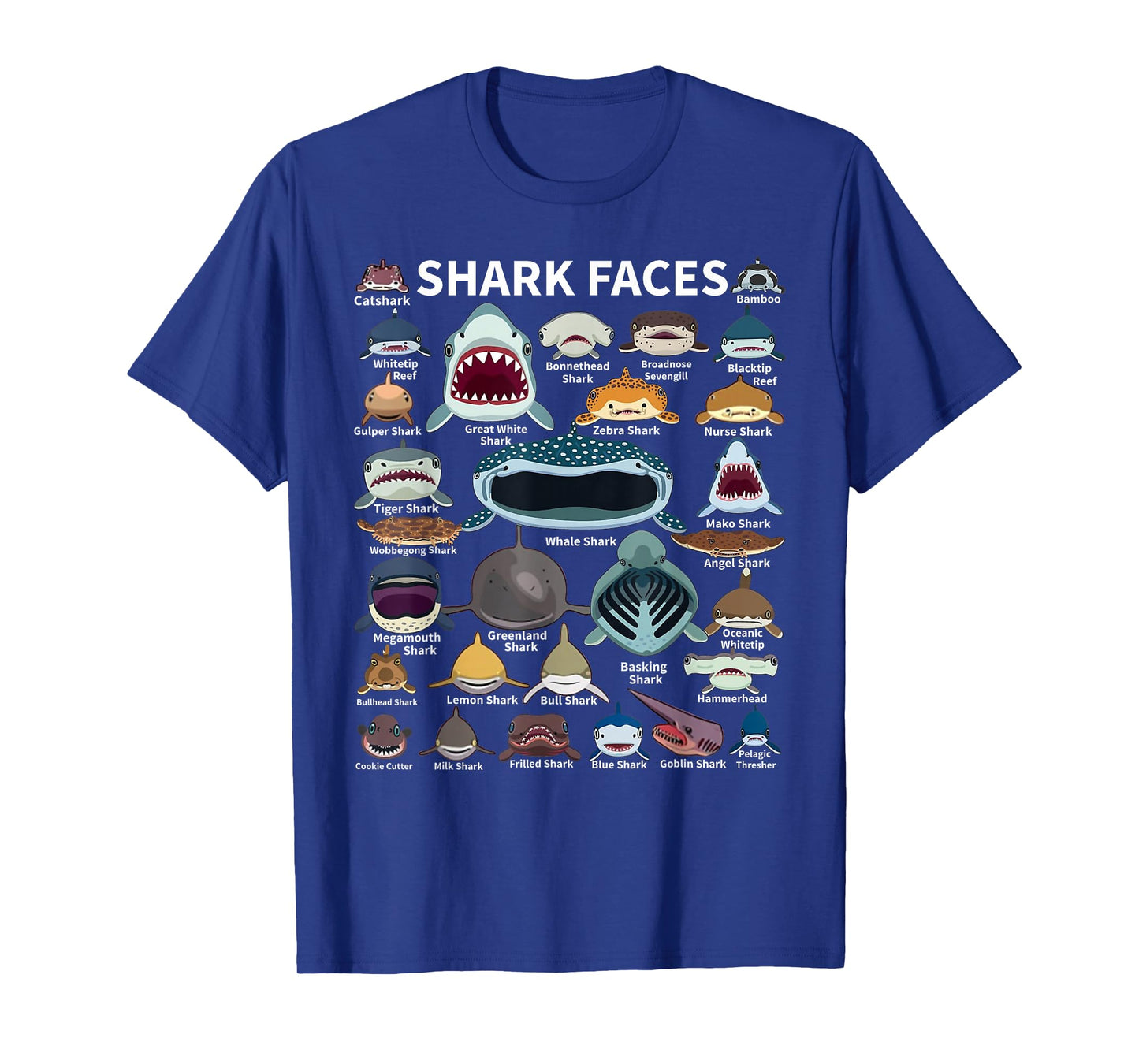 Shark Faces - Type of Shark - Shark Faces of All Kinds T-Shirt