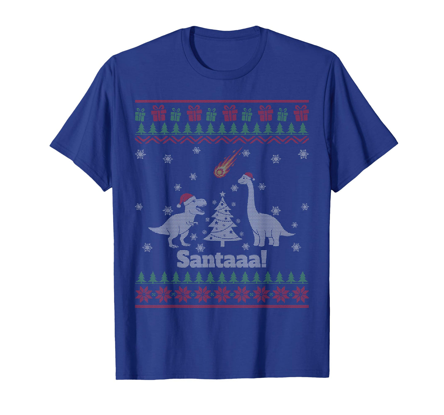 Santa Dinosaur Meteor Meteoroid Funny Ugly Christmas T-Shirt