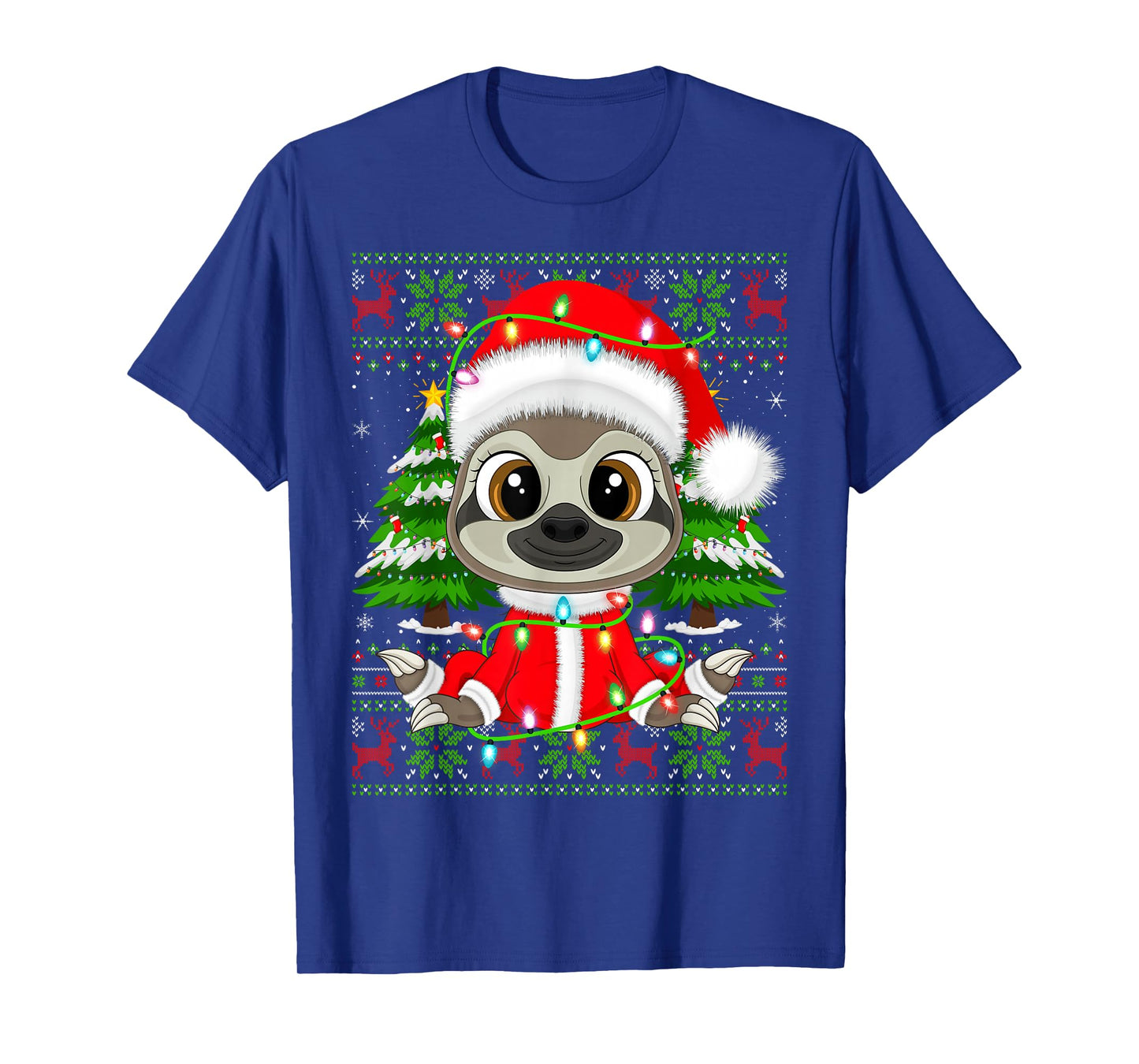 Sloth Christmas Lights Santa Costume Ugly Xmas Sweaters T-Shirt