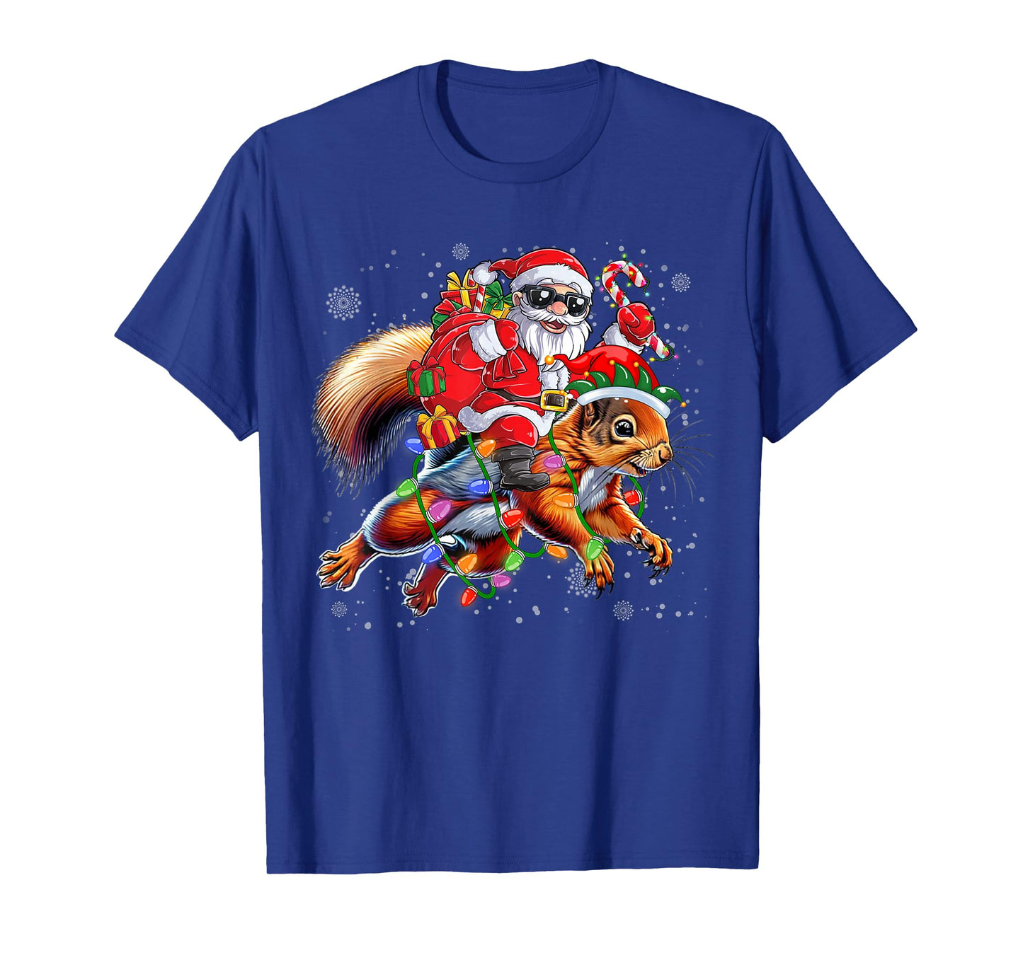 Cute Squirrel Christmas Tree Lights Funny Santa Riding Xmas T-Shirt
