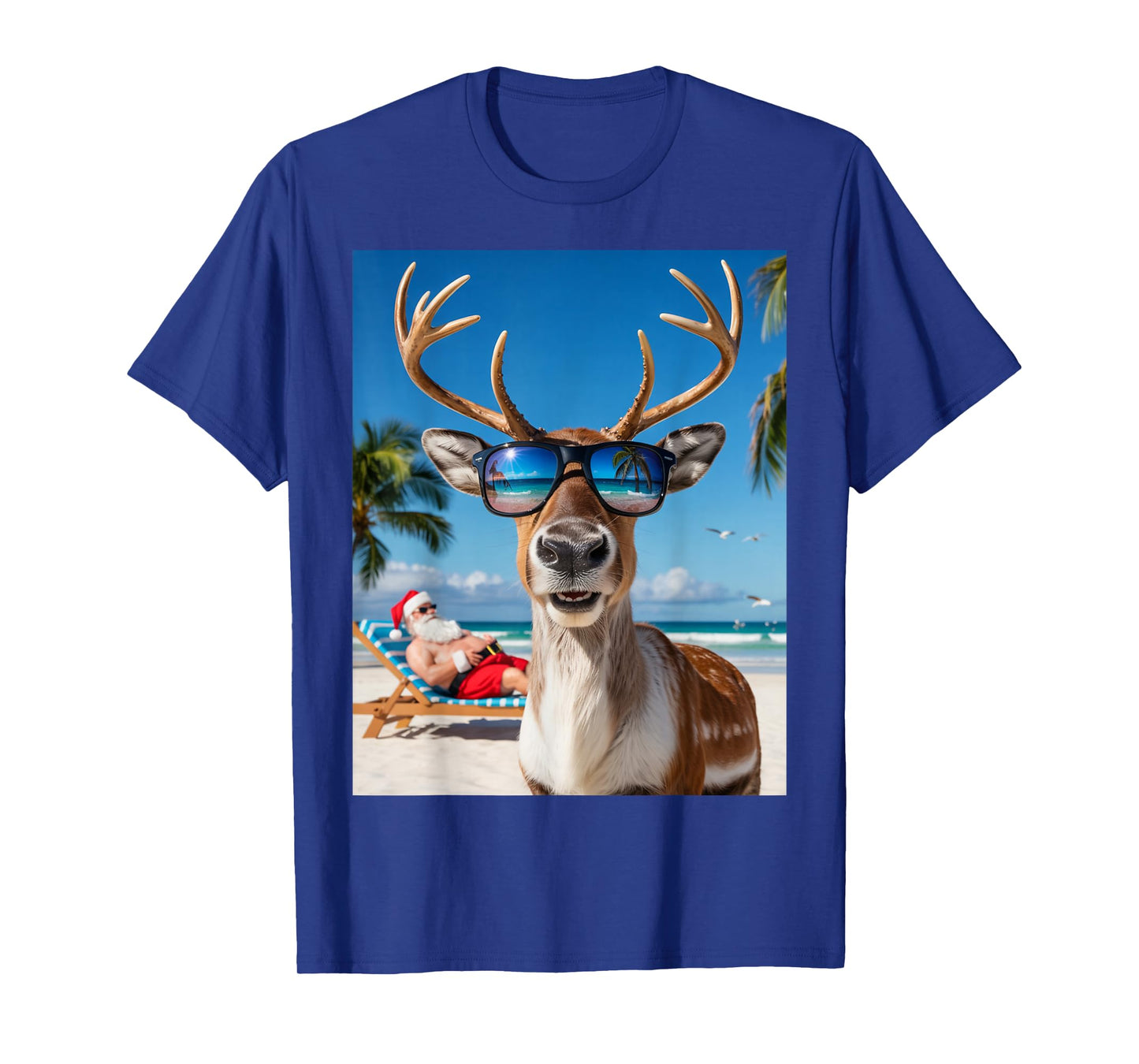Reindeer Selfie Christmas at The Beach with Santa T-Shirt