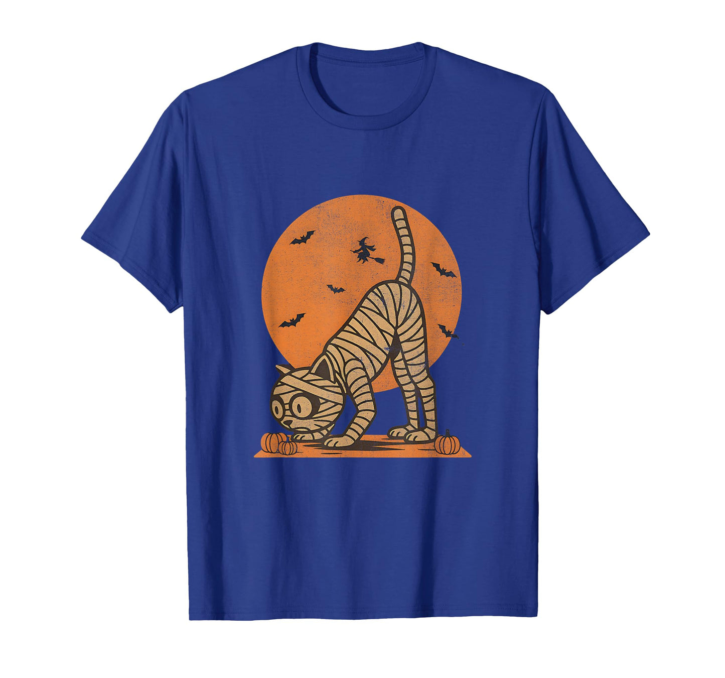Retro Halloween Mummy Yoga Cat, Downward Dog Pose T-Shirt