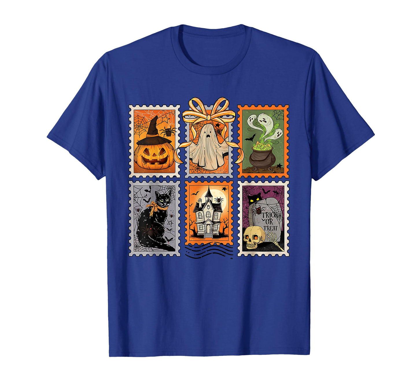 Retro Halloween Stamp Icons Funny Halloween Cat Ghost Stamp T-Shirt