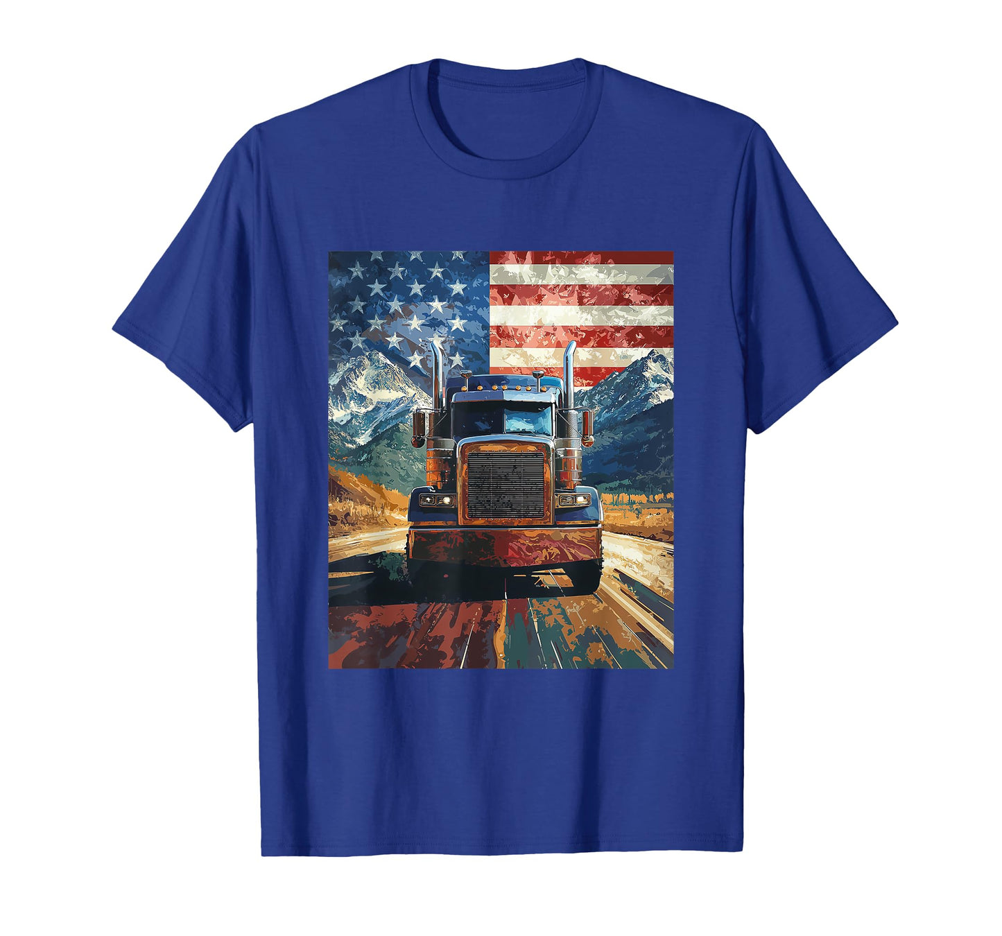 Trucker Truck USA America Flag Graphic T-Shirt