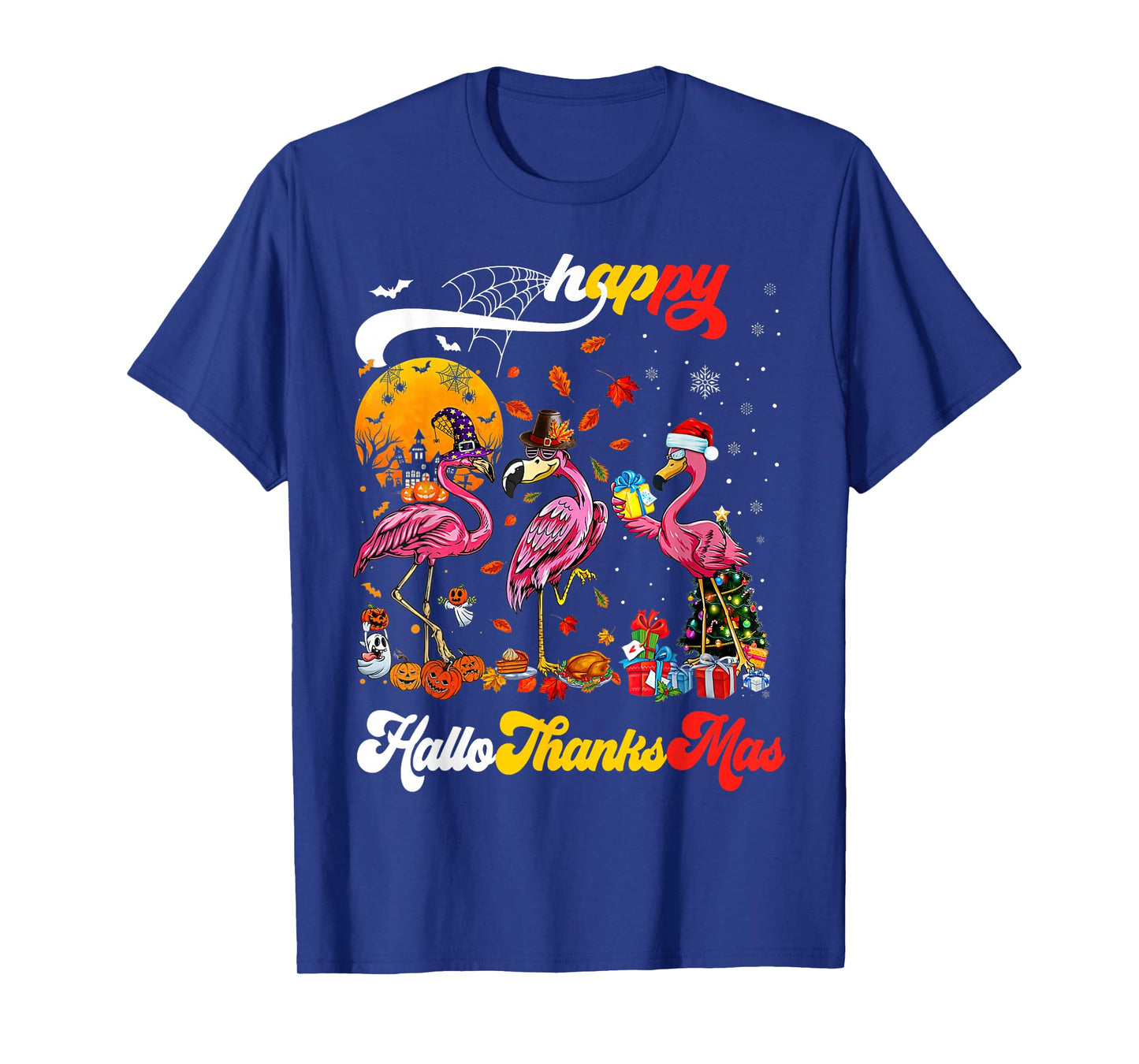 Flamingo Happy HalloThanksmas Funny Halloween Thanksgiving T-Shirt