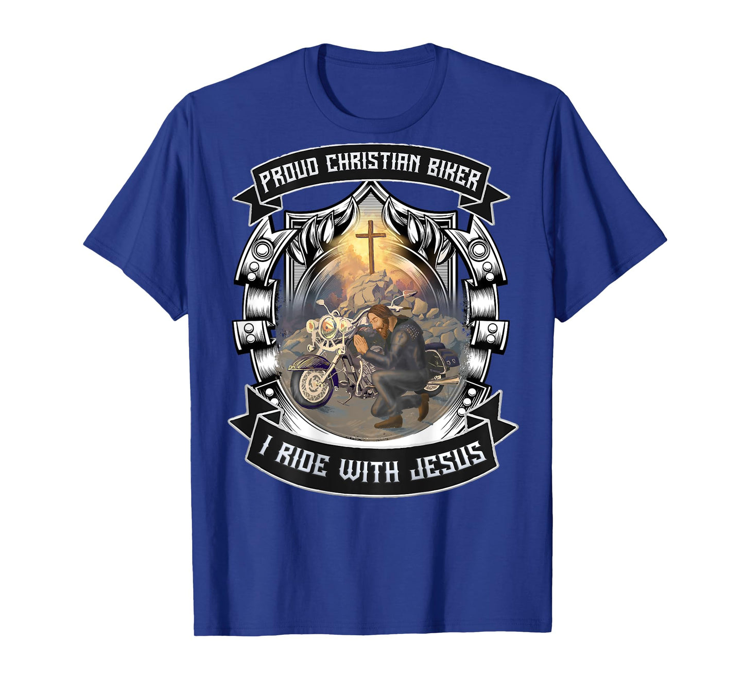 Christian Biker I Ride With Jesus Artwork Motorcycle Prayer T-Shirt