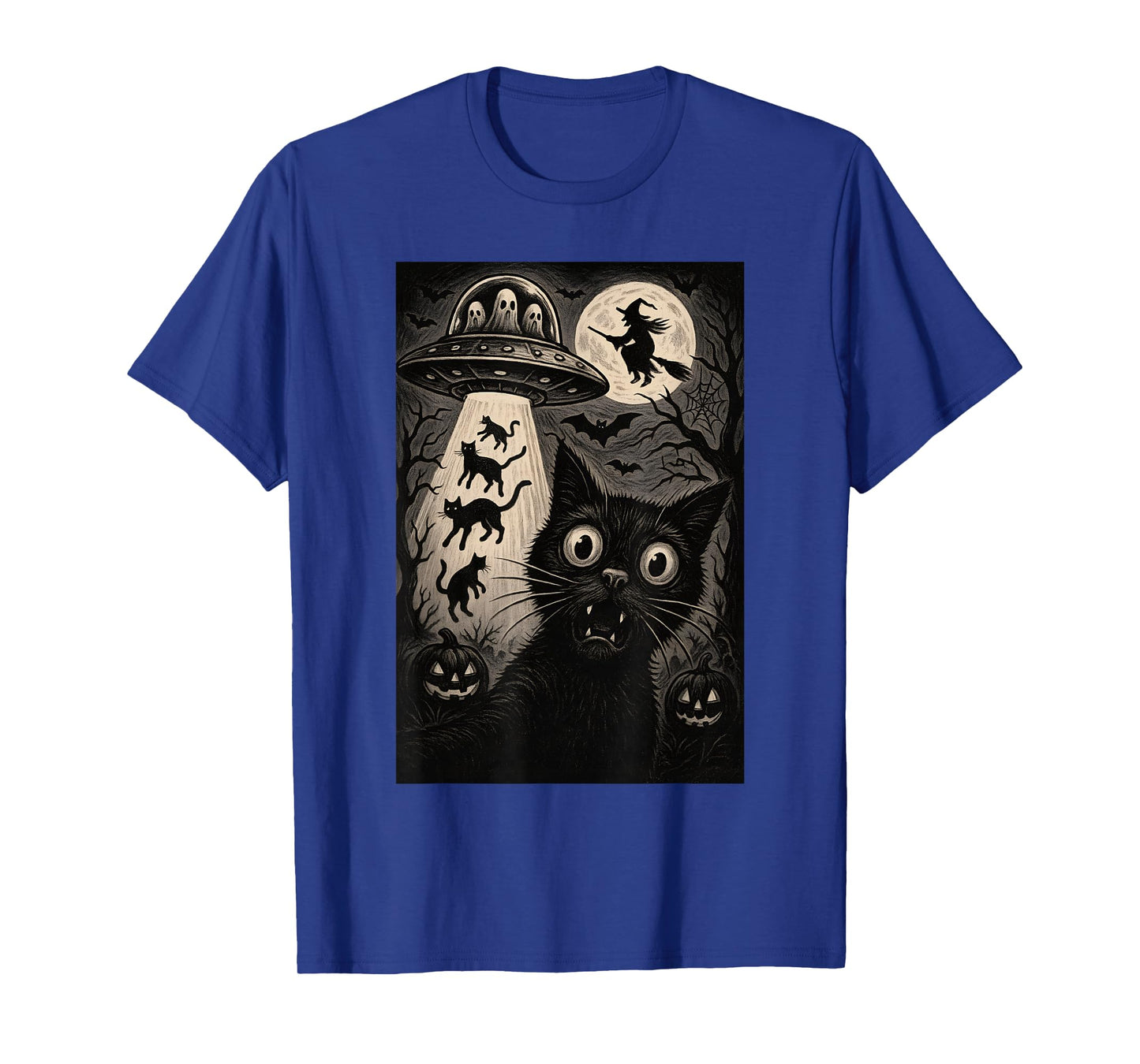 Halloween Cat Selfie Spooky Alien Abduction Cats UFO Flying T-Shirt
