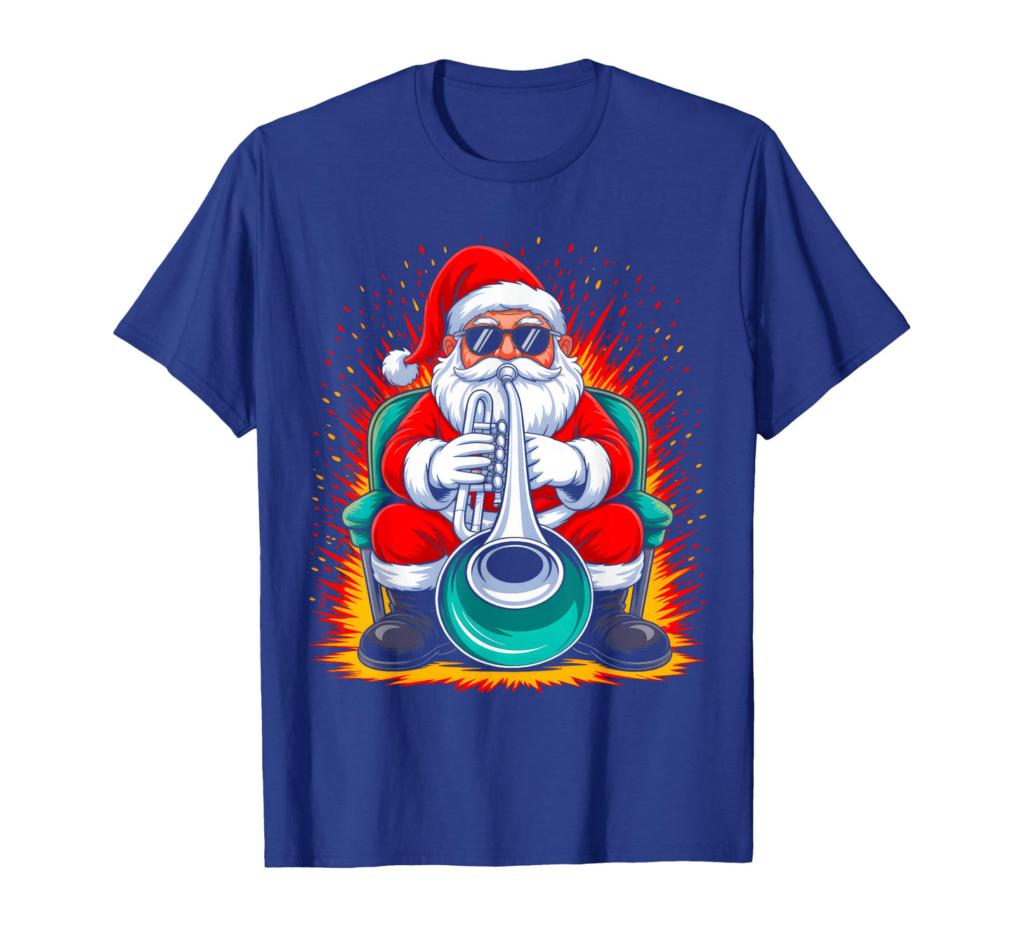 Tumpet Santa Playing Drums Funny Christmas Music Lover Boys T-Shirt