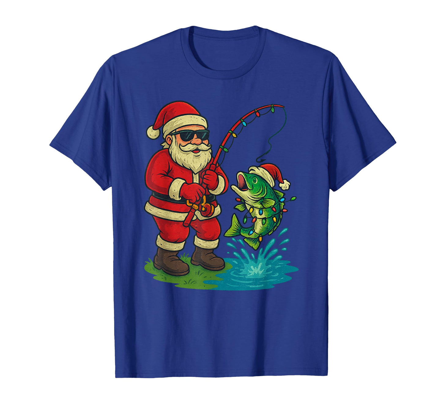 Santa Fishing Christmas Vintage Fish Funny Xmas T-Shirt