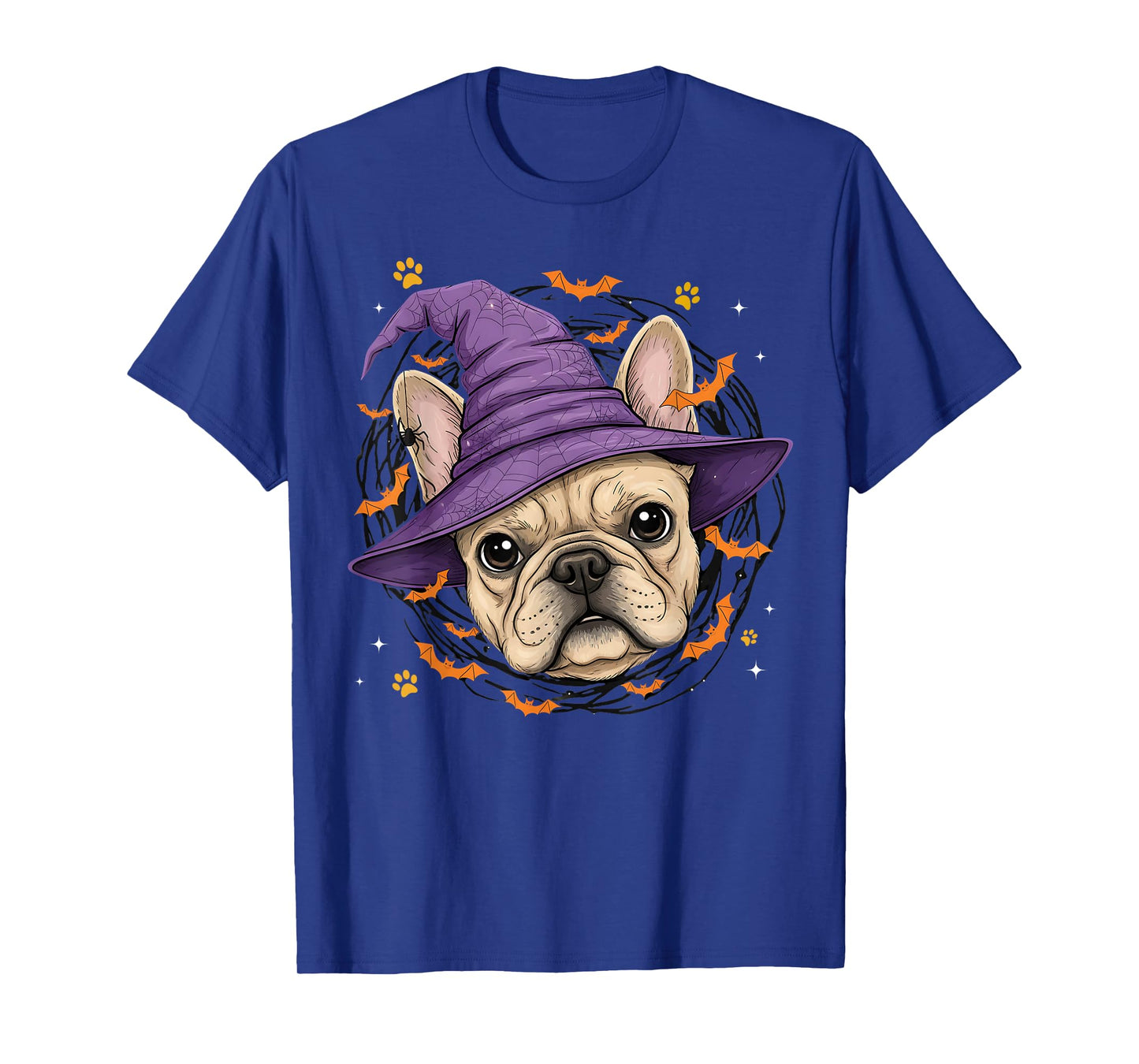French Bulldog Witch Hat Bats Funny Halloween Dog Costume T-Shirt