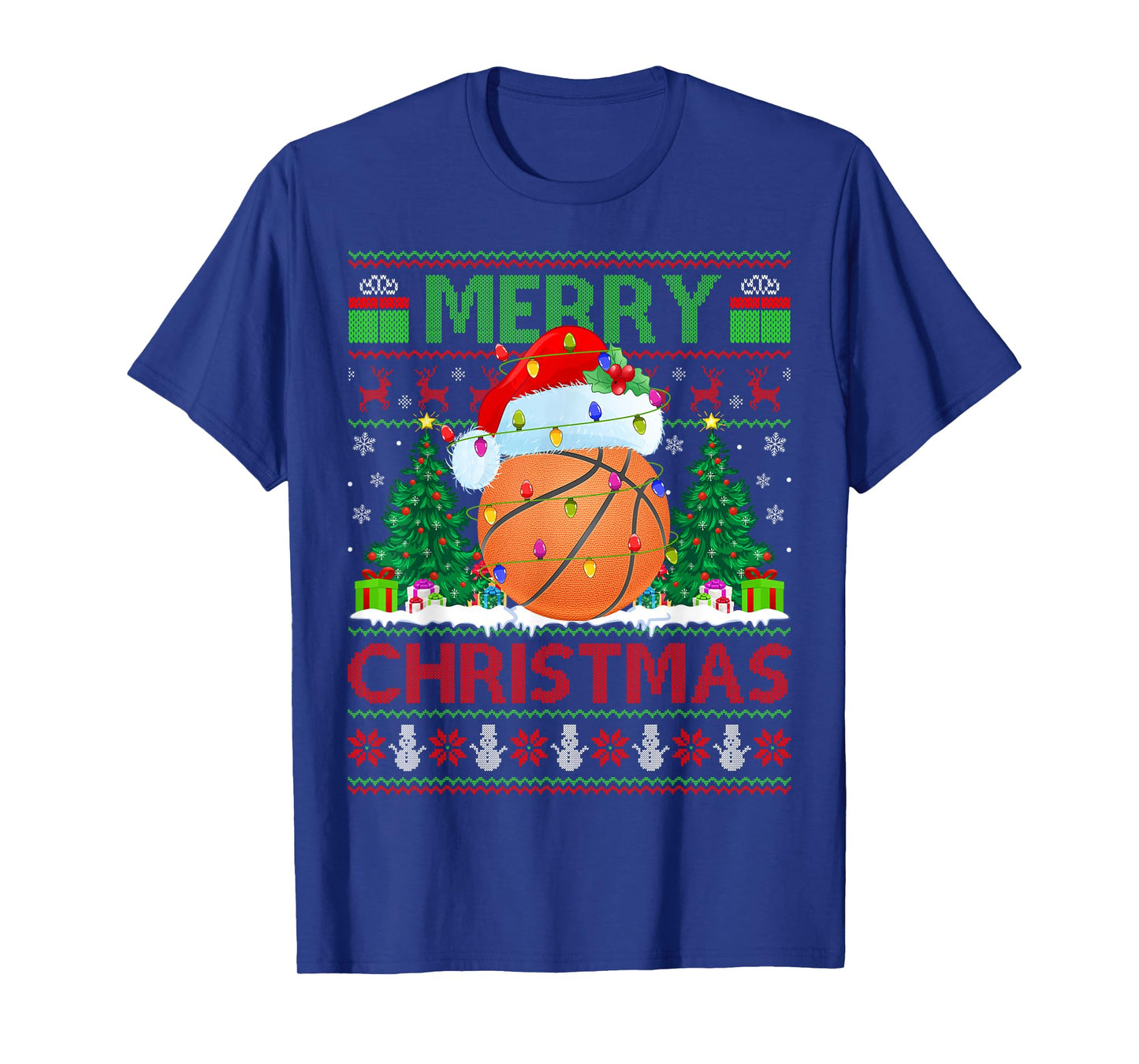 Basketball Ugly Christmas Sweater Sports Player Lights Xmas T-Shirt