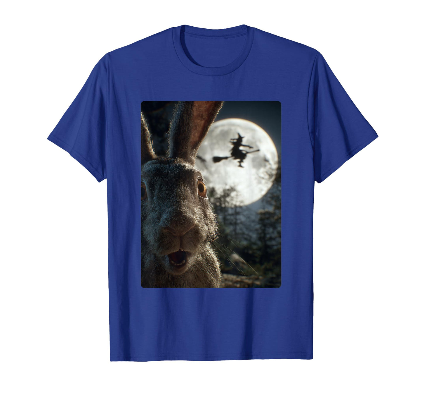 Funny Rabbit Selfie Full Moon Flying Witch Forest Halloween T-Shirt