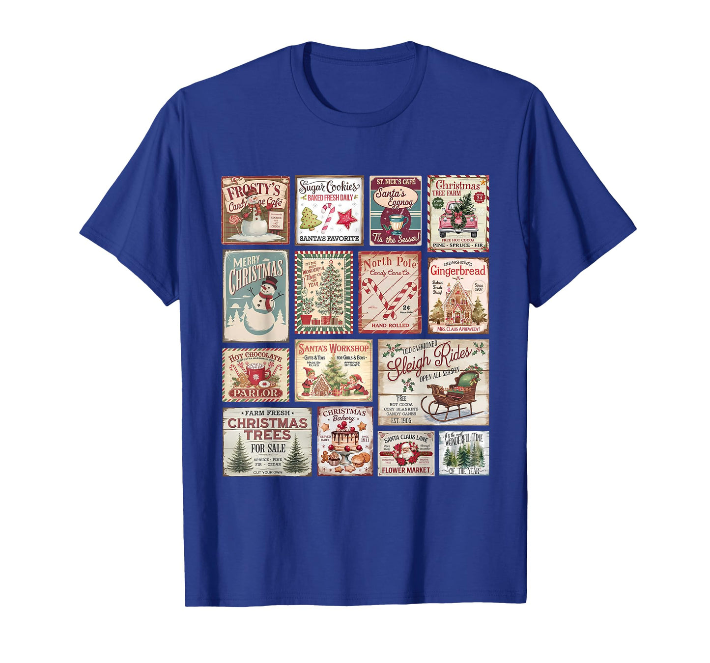 Retro Vintage Merry Christmas Stamps Santa Claus Hot Cocoa T-Shirt