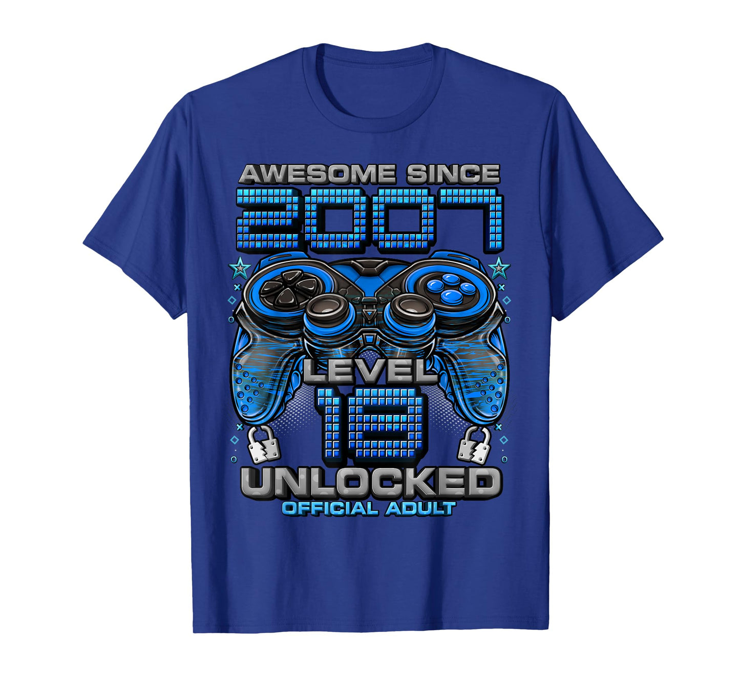 Level 18 Unlocked Awesome Since 2007 18th Birthday Gaming T-Shirt