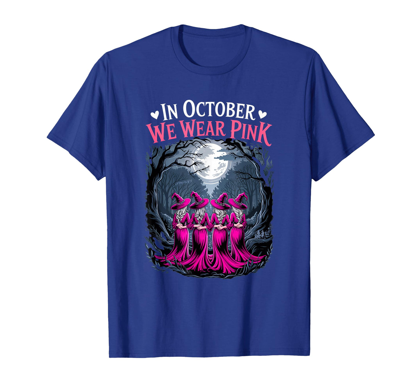 in October We Wear Pink Retro Witch Breast Cancer Awareness T-Shirt