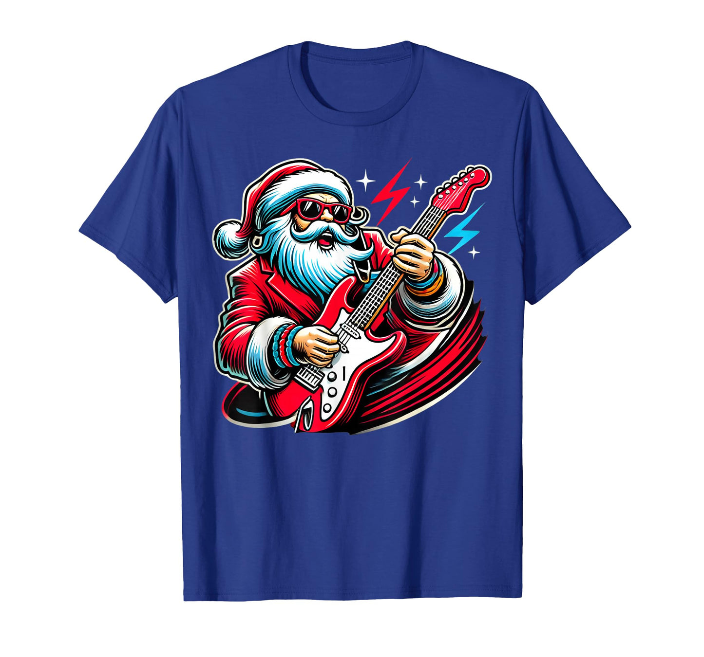 Santa Playing Bass Guitar Player Guitarist Christmas Graphic T-Shirt