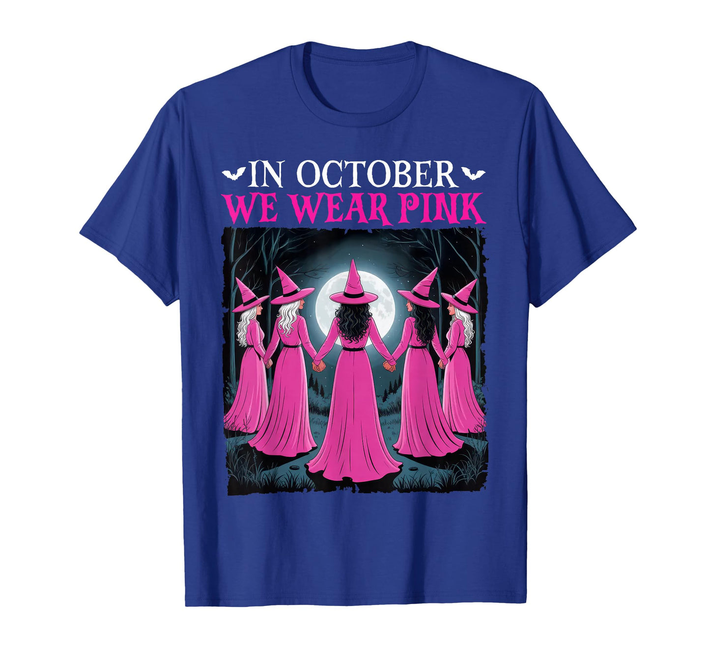 in October We Wear Pink Witch Halloween Breast Cancer Women T-Shirt