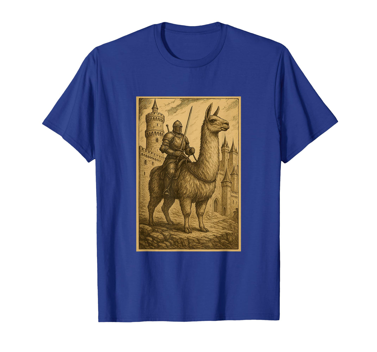 Medieval Knight Riding a Llama Fantasy Art Surreal Rider T-Shirt