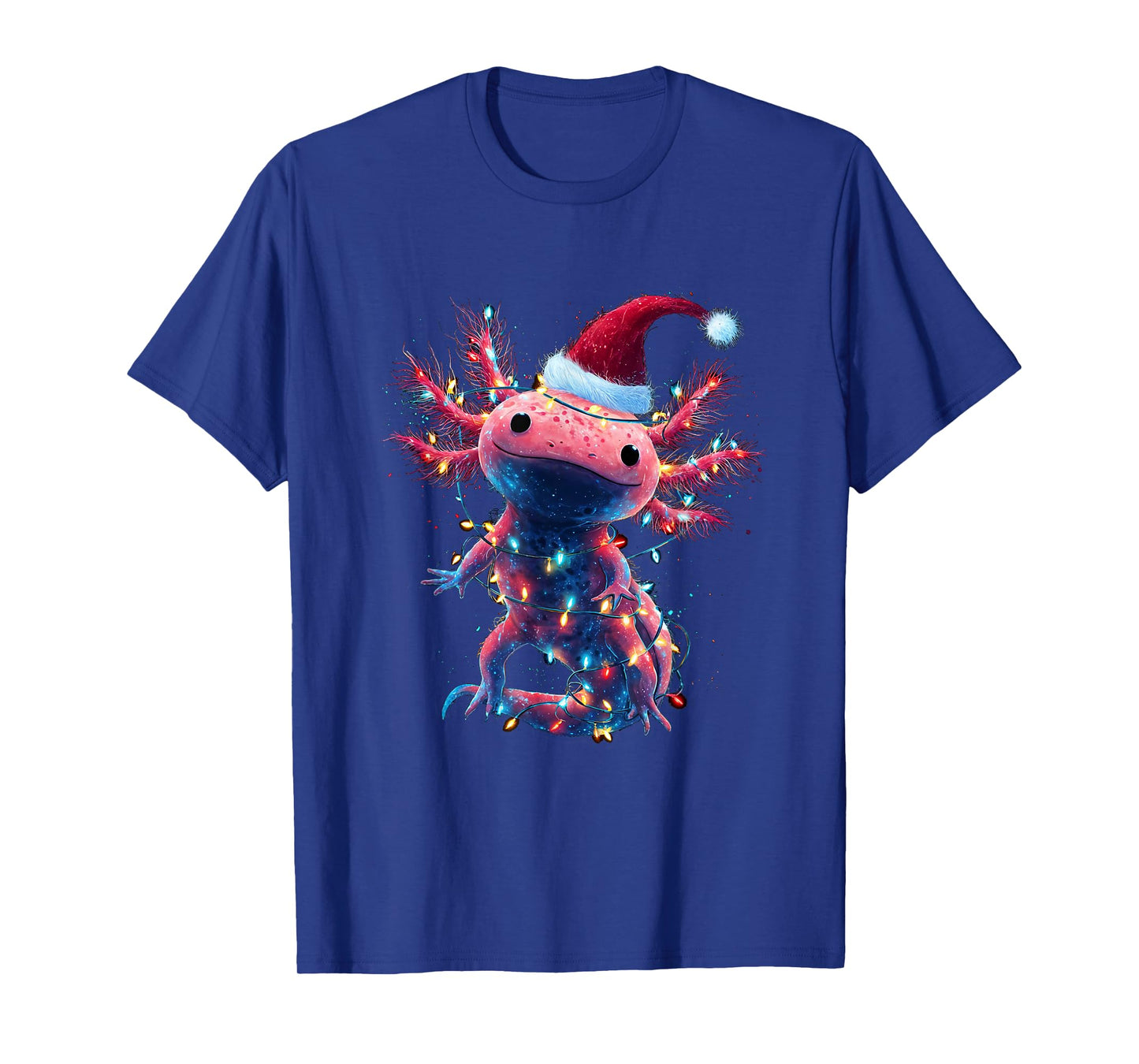 Christmas Axolotl with Santa Hat Xmas Lights Festive Axolotl T-Shirt