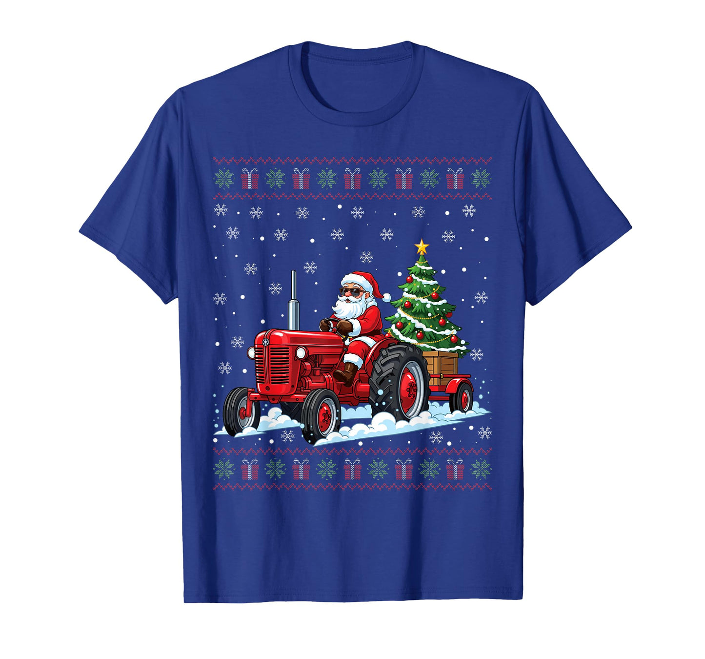 Santa Riding Tractor Merry Christmas Funny Ugly Christmas T-Shirt