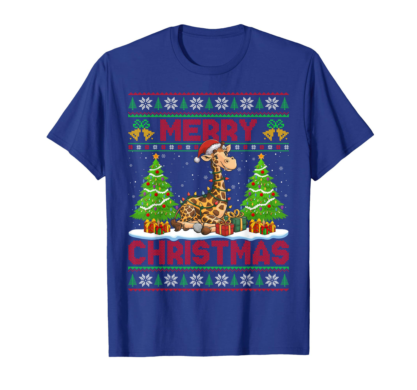Giraffe Ugly Christmas Sweaters Funny Santa Hat Lights Xmas T-Shirt